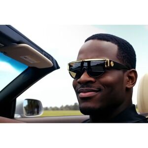 Shield Sunglasses Gold Trim Accents Fashion Statement‎ Sun Glasses UV Protection